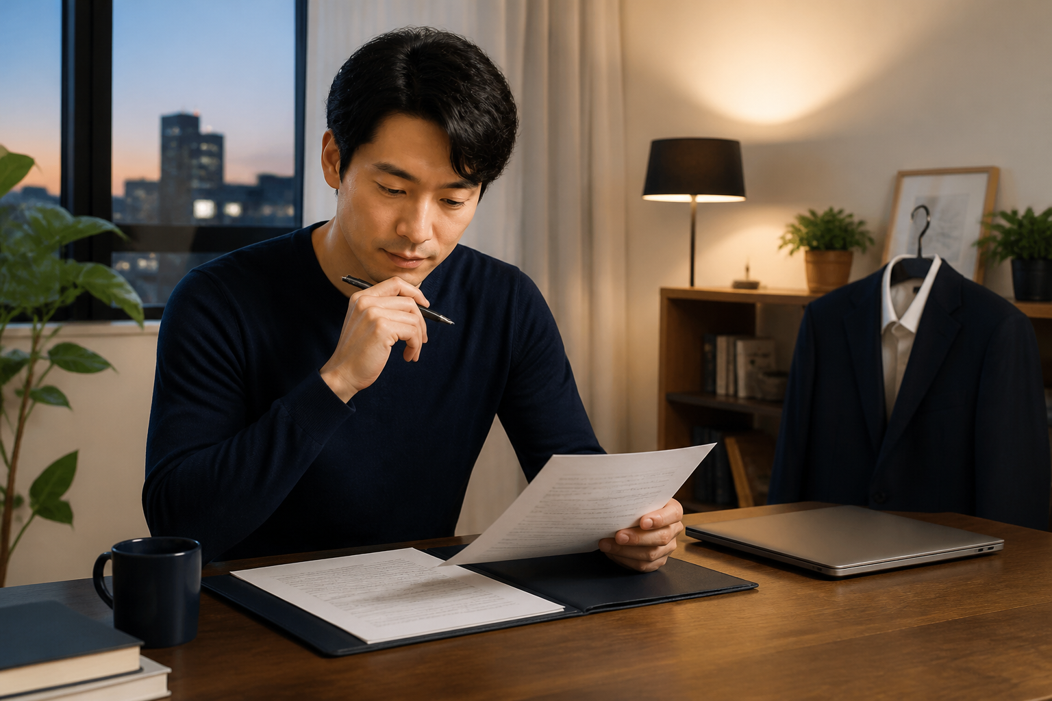 企業スカウト後の面接準備をする30代男性